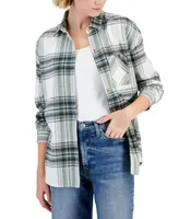 Just Polly Juniors' Rhinestone Plaid Flannel Shirt