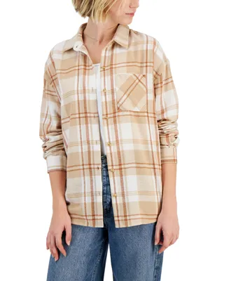 Just Polly Juniors' Rhinestone Plaid Flannel Shirt