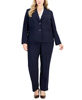 Le Suit Plus Peak-Lapel Button-Front Pantsuit