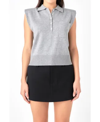 Grey Lab Women's Soft Sleeveless Knit Polo Top