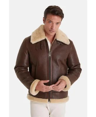 Furniq Uk Men's Shearling Aviator Jacket ,Vintage - like Camel With Champagne Wool