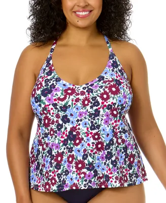 Anne Cole Plus Ditsy Floral-Print Tankini Top