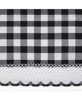 Kate Aurora Complete 3 Piece Country Farmhouse Plaid Gingham Black & White Buffalo Check Kitchen Curtain Tier & Valance Set