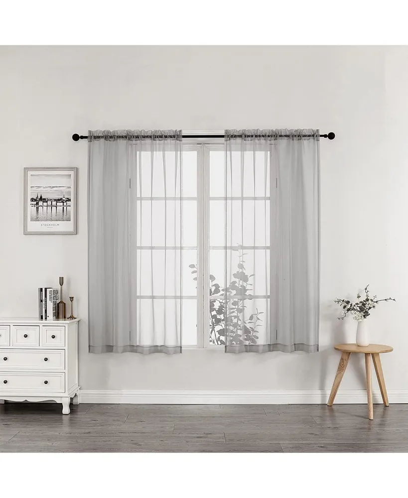 Kate Aurora Simplistic Living 2 Piece Lightweight Rod Pocket Gray Sheer Curtains For Small Windows - 63 in. Long