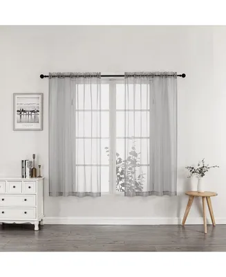Kate Aurora Simplistic Living 2 Piece Lightweight Rod Pocket Gray Sheer Curtains For Small Windows - 63 in. Long