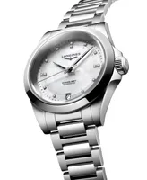 Longines Women's Swiss Automatic Conquest Diamond Accent Stainless Steel Bracelet Watch 34mm