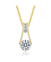 Sterling Silver 14k Gold Plated with 1.50ctw Lab Created Moissanite Trapeze French Pave Anniversary Pendant Necklace