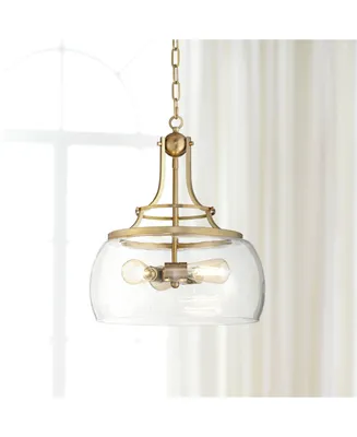 Franklin Iron Works Charleston Warm Brass Pendant Chandelier 16" Wide Modern Dimmable Led Clear Seedy Glass 3