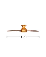 52" Elite Modern Hugger Low Profile Indoor Ceiling Fan with Light Led Remote Control Soft Brass Walnut Brown Opal Glass for House Bedroom Living Room