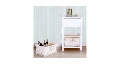 3 Layer 1 Drawer Nightstand End Table with 2 Baskets