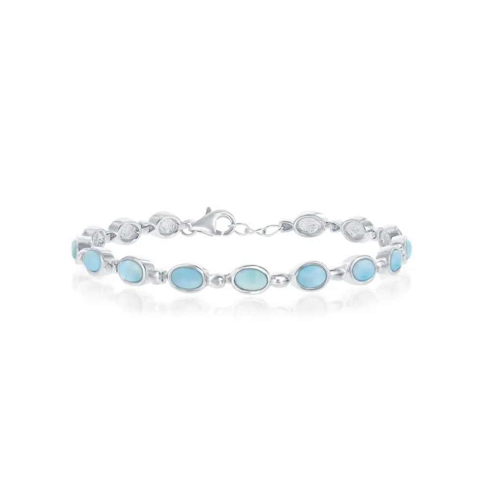 Sterling Silver Bezel-Set Oval Larimar Linked Bracelet