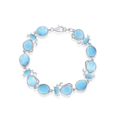 Sterling Silver Alternating Oval & Cat Larimar Bracelet