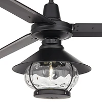 52" Plaza Dc Mid Century Modern Industrial 3 Blade Indoor Outdoor Ceiling Fan with Light Led Remote Control Matte Black Glass Damp Rated Patio Exterio