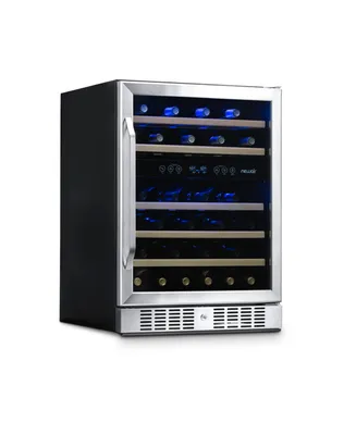 Newair 24 Inch Built-in 46 Bottle Dual Zone Compressor Wine Fridge in Stainless Steel, Quiet Operation with Beechwood Shelves