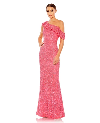 Women's Sequined Drop Shoulder Trumpet Gown