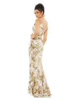 Women's Sleeveless V-Neck Beaded Column Gown