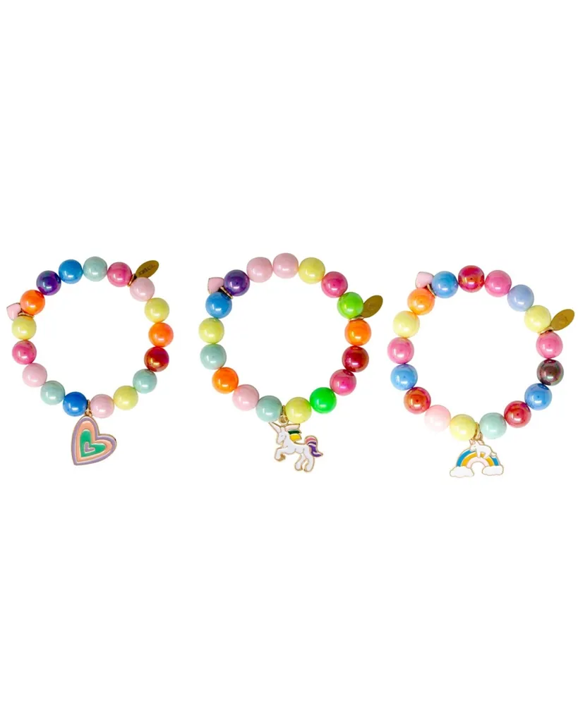 Girl's Bright Gum Ball Rainbow Unicorn Bracelet Set