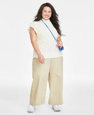 On 34th Plus Flutter-Sleeve Cable-Knit Sweater, Created for Macy's
