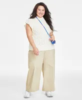 On 34th Plus Flutter-Sleeve Cable-Knit Sweater, Created for Macy's