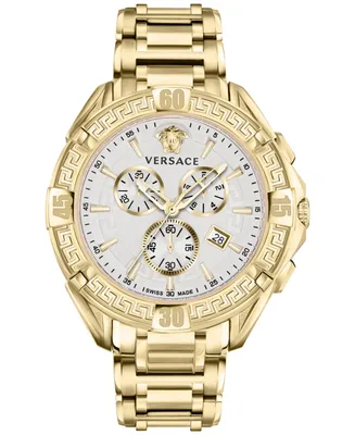 Versace Men's Swiss Chronograph V-Greca Gold Ion-Plated Stainless Steel Bracelet Watch 46mm
