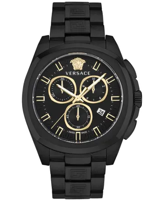 Versace Men's Swiss Chronograph Geo Black Ion-Plated Stainless Steel Bracelet Watch 43mm