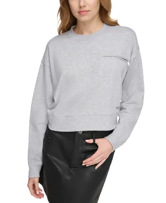 Dkny Jeans Women's Zippered-Pocket Dropped-Sleeve Sweatshirt