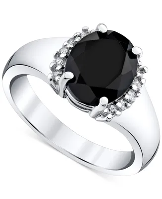 Onyx & Diamond (1/6 ct. t.w.) Statement Ring in Sterling Silver