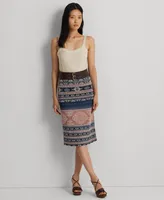 Lauren Ralph Lauren Women's Geo-Motif Linen-Cotton Pencil Skirt