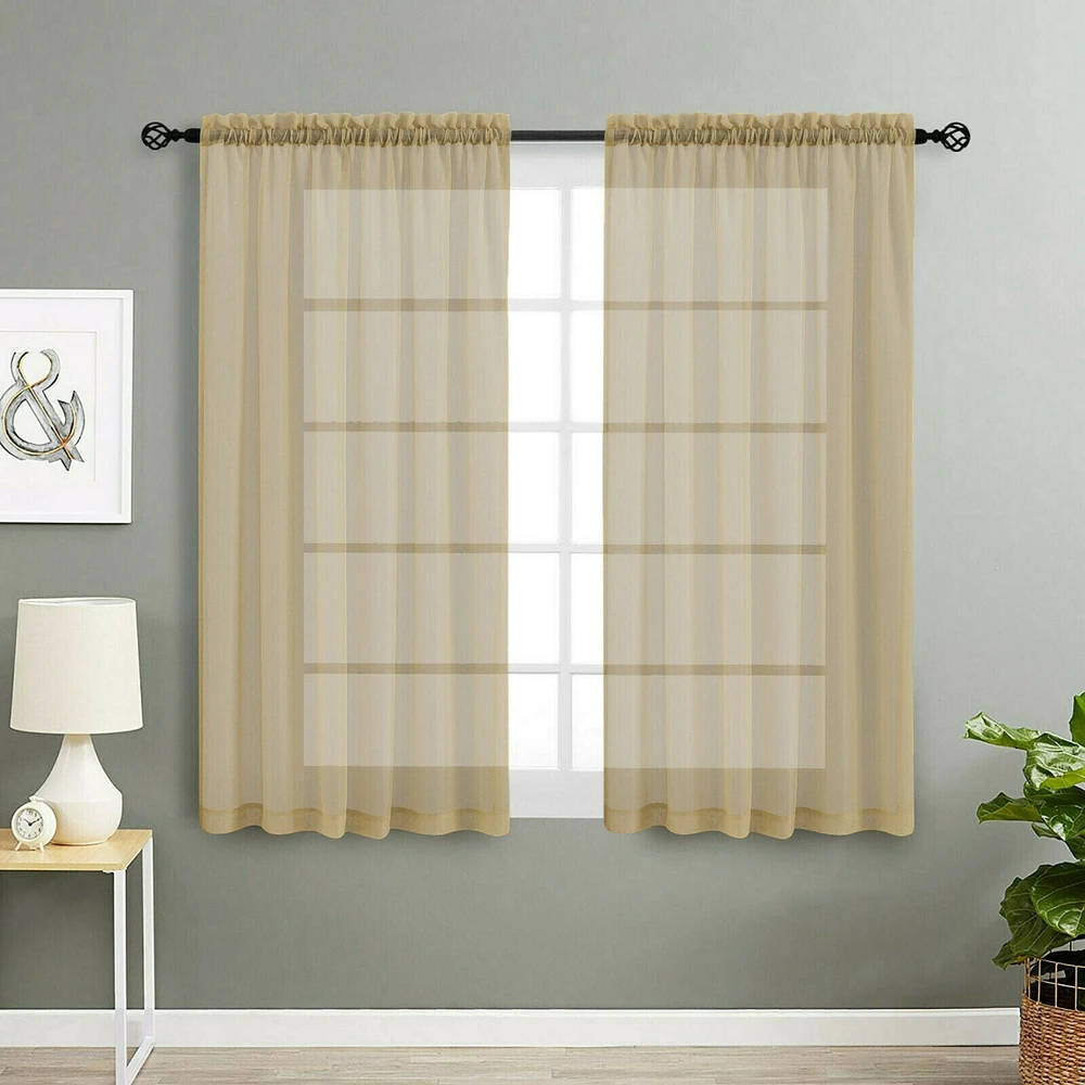 Kate Aurora 2 Pack Basic Home Rod Pocket Sheer Voile Window Curtains