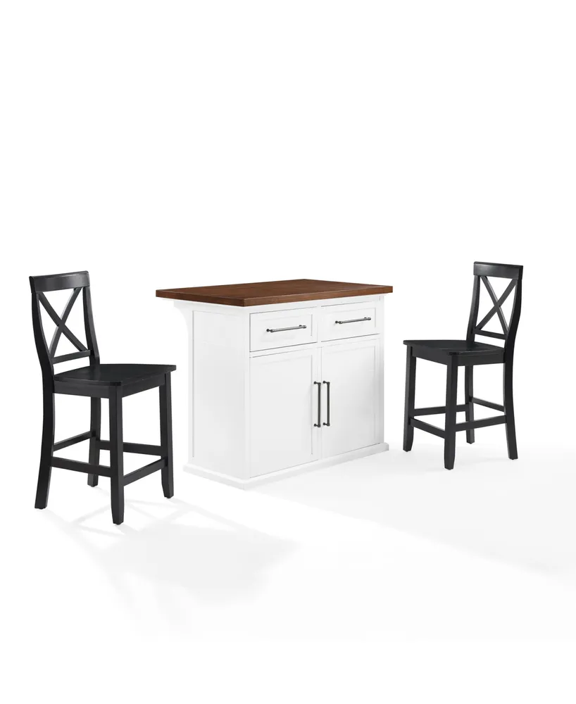 Crosley Furniture Bartlett 42" Wood Top Kitchen Island W/X-Back Stools