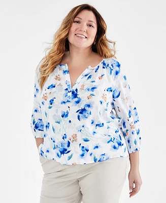 Style & Co Plus Shine Floral-Print Blouse, Created for Macy's