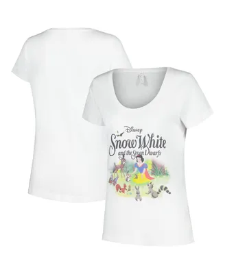 Women's Mad Engine White Snow and the Seven Dwarfs Forest Friends Scoop Neck T-shirt