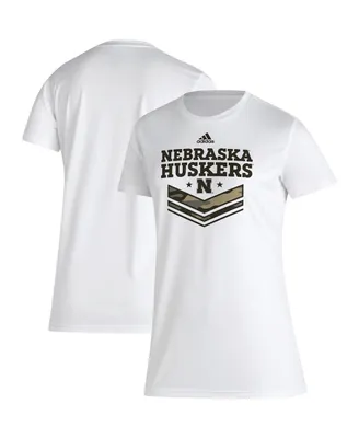 Women's adidas White Nebraska Huskers Military-Inspired Appreciation Aeroready T-shirt