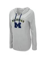 Women's Colosseum Heather Gray Michigan Wolverines My Lover Lightweight Hooded Long Sleeve T-shirt