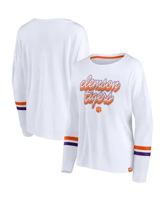 Women's Fanatics White Clemson Tigers Retro Power Striped Long Sleeve T-shirt