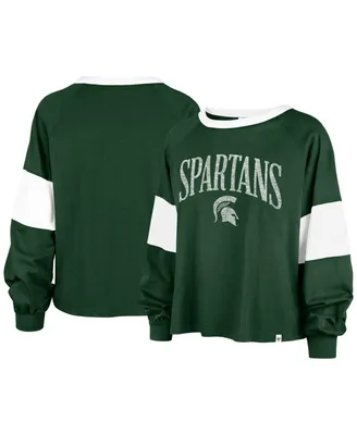 Women's '47 Brand Green Distressed Michigan State Spartans Upside Rhea Raglan Long Sleeve T-shirt