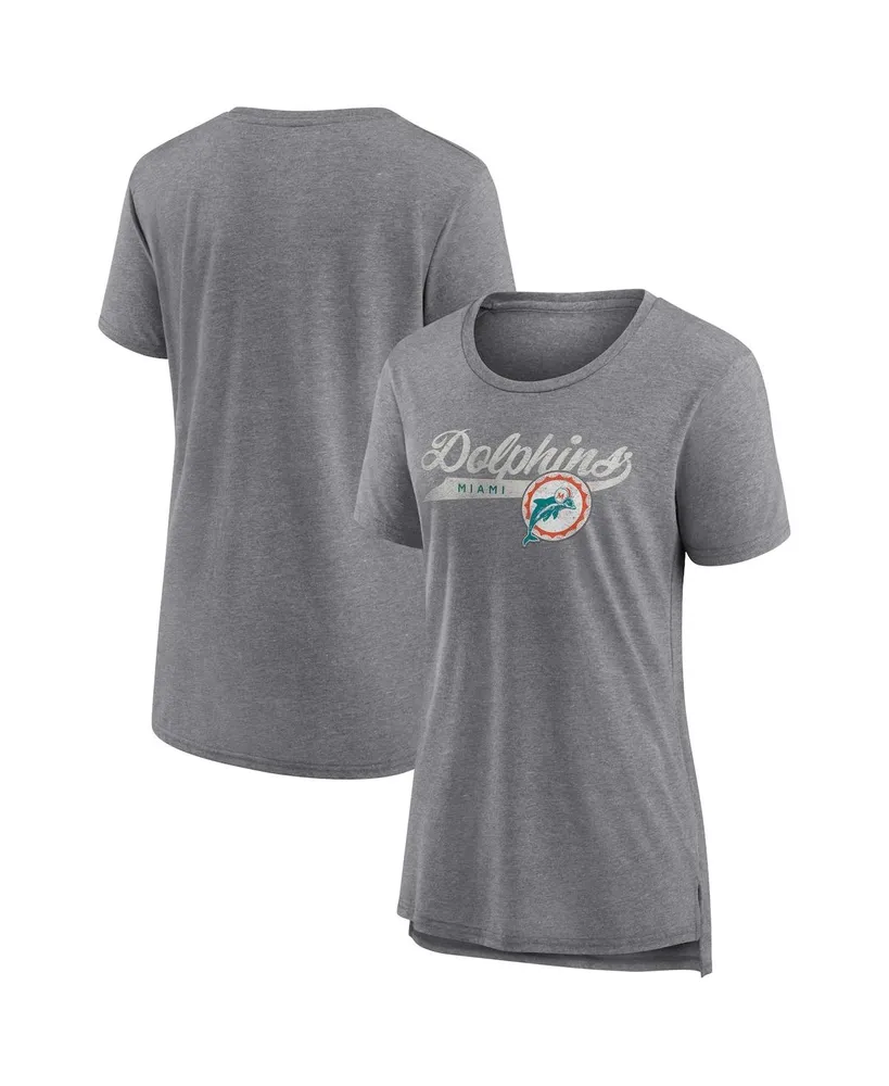 Women's Fanatics Heather Gray Distressed Miami Dolphins Original Play Tri-Blend T-shirt