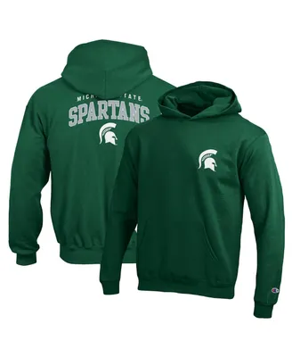 Big Boys Champion Green Michigan State Spartans Powerblend Two-Hit Pullover Hoodie