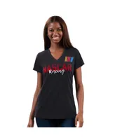 Women's G-iii 4Her by Carl Banks Black Distressed Nascar Merchandise Snap V-Neck T-shirt