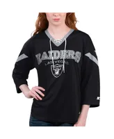 Women's Starter Black Las Vegas Raiders Rally Lace-Up 3/4 Sleeve T-shirt