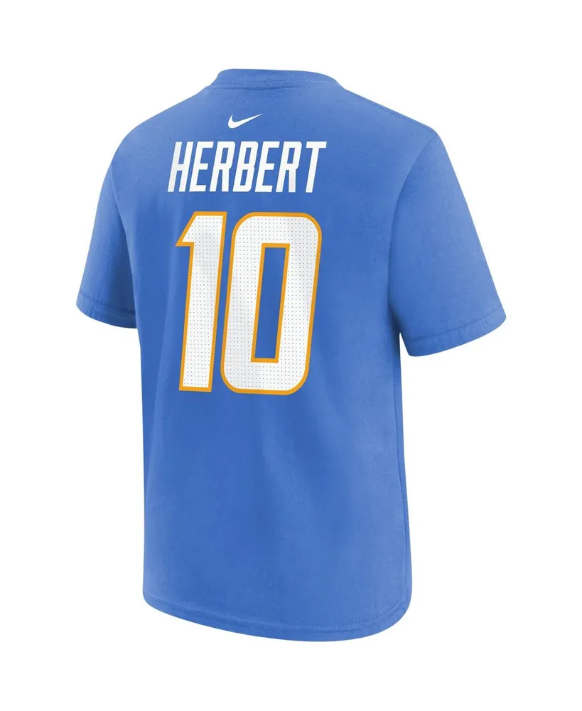 Big Boys Nike Justin Herbert Powder Blue Los Angeles Chargers Player Name and Number T-shirt