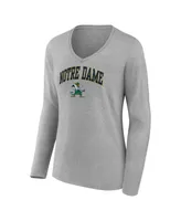 Women's Fanatics Heather Gray Notre Dame Fighting Irish Evergreen Campus Long Sleeve V-Neck T-shirt