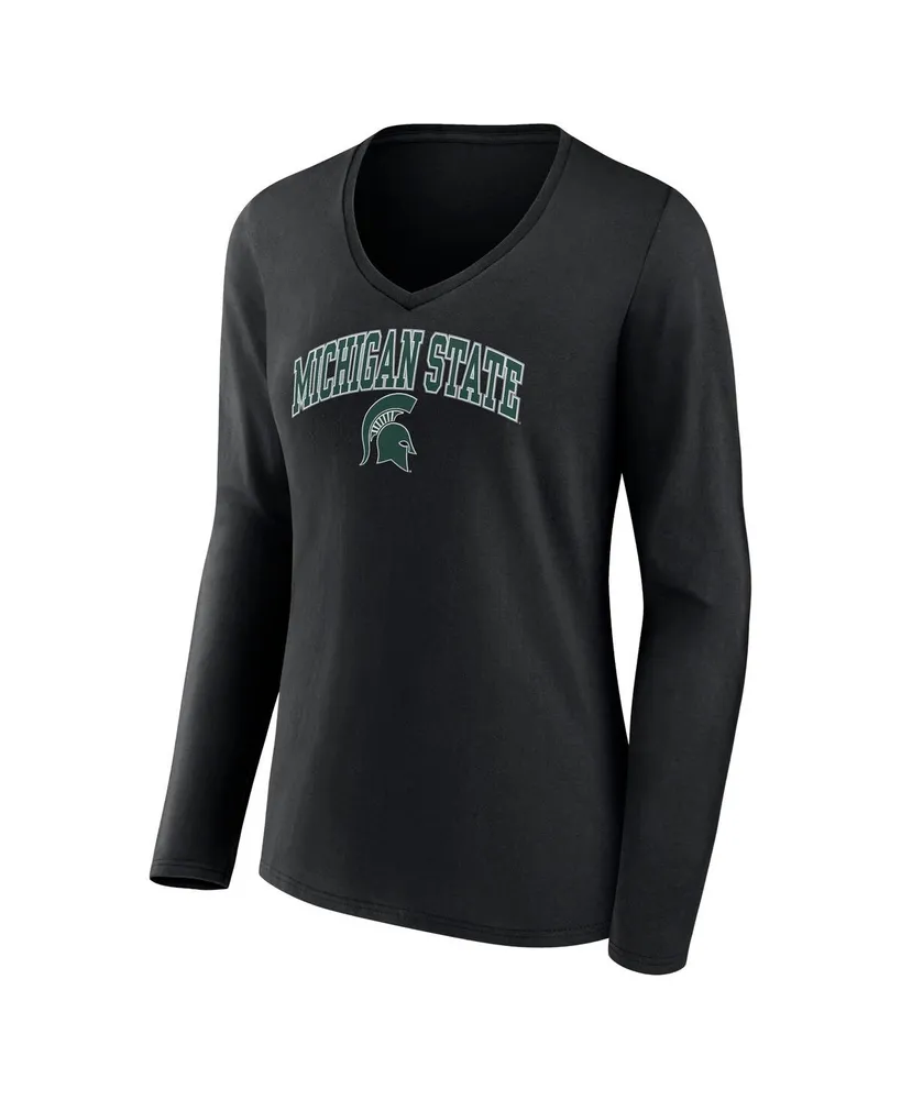 Women's Fanatics Black Michigan State Spartans Evergreen Campus Long Sleeve V-Neck T-shirt