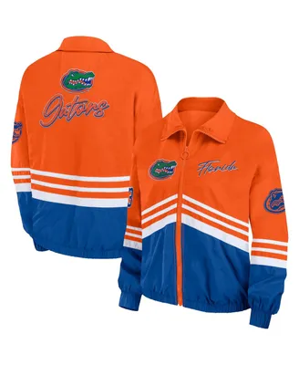 Women's Wear by Erin Andrews Orange Distressed Florida Gators Vintage-Like Throwback Windbreaker Full-Zip Jacket