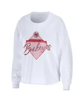 Women's Wear by Erin Andrews White Ohio State Buckeyes Diamond Long Sleeve Cropped T-shirt