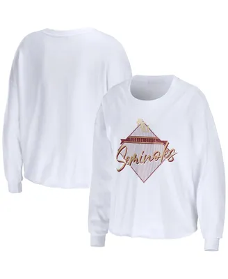 Women's Wear by Erin Andrews White Florida State Seminoles Diamond Long Sleeve Cropped T-shirt