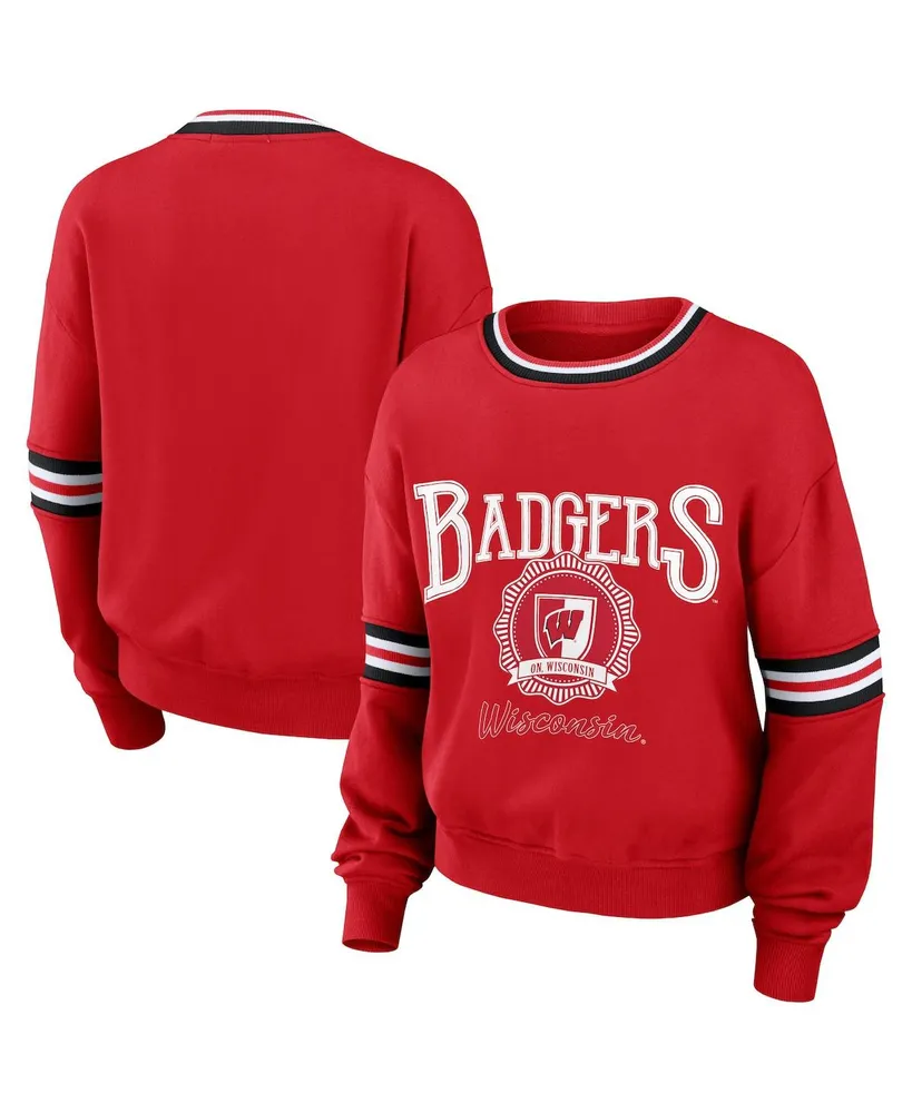 Women's Wear by Erin Andrews Red Distressed Wisconsin Badgers Vintage-Like Pullover Sweatshirt