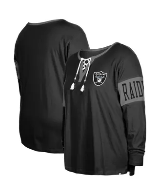 Women's New Era Black Las Vegas Raiders Plus Lace-Up Notch Neck Long Sleeve T-shirt
