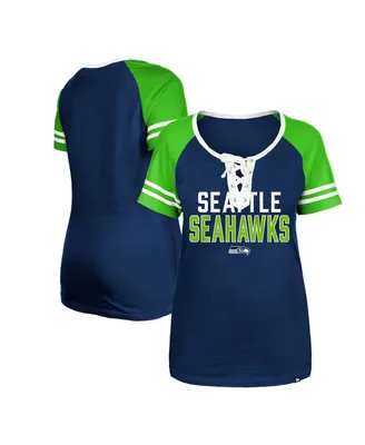 Women's New Era College Navy Seattle Seahawks Raglan Lace-Up T-shirt