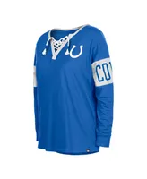 Women's New Era Blue Indianapolis Colts Lace-Up Notch Neck Long Sleeve T-shirt